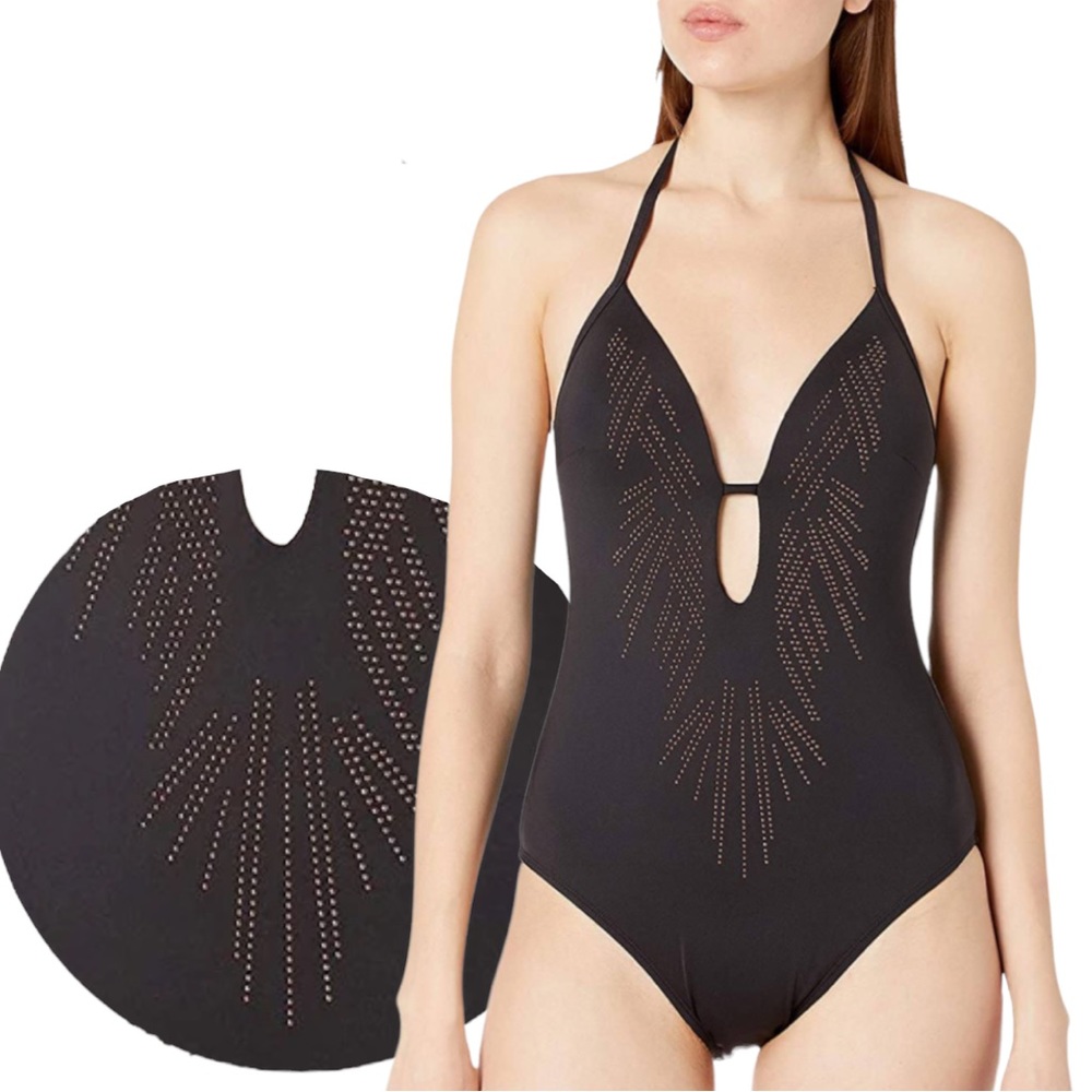 Kenneth Cole Jungle Fever Studded Push-Up One-Piece Swimsuit